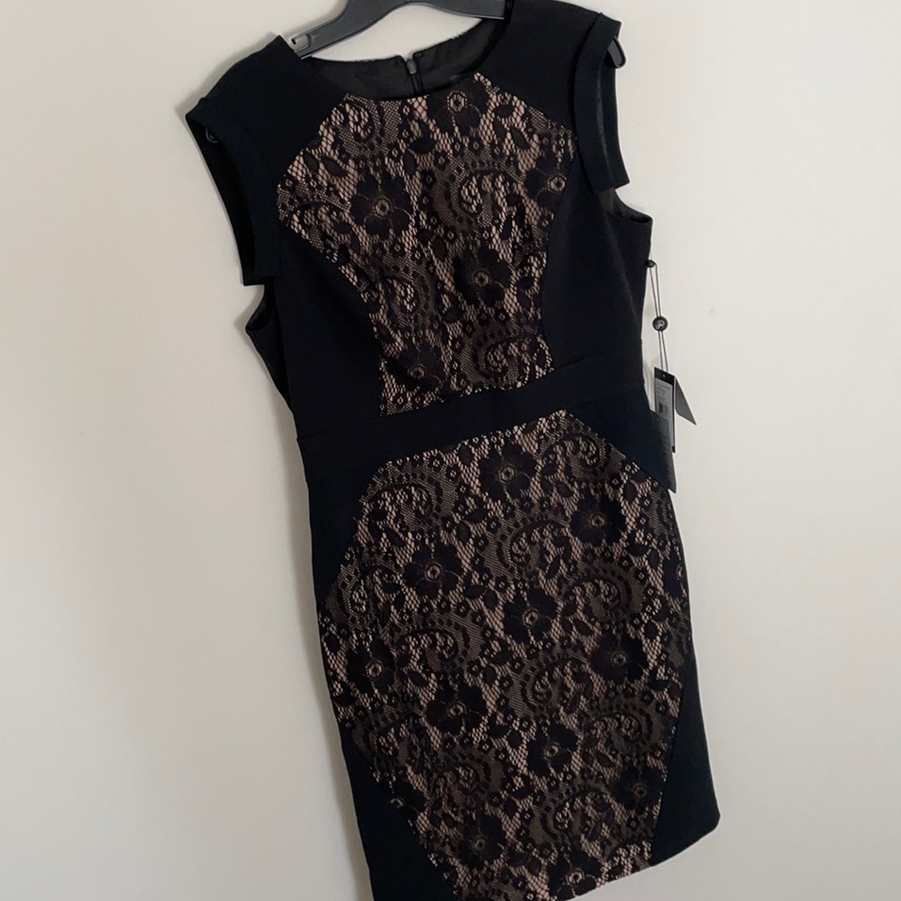 Adrianna Papell Black/Nude Lace Dress
